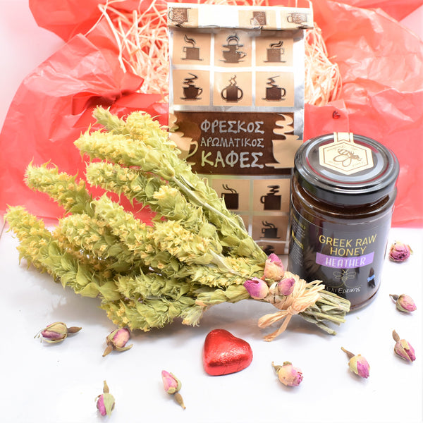 Heart Warming Greek Gift box / Raw Honey & Greek Coffee