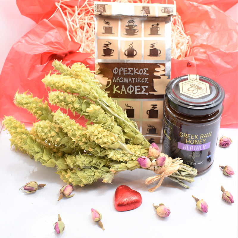 Heart Warming Greek Gift box / Raw Honey & Greek Coffee