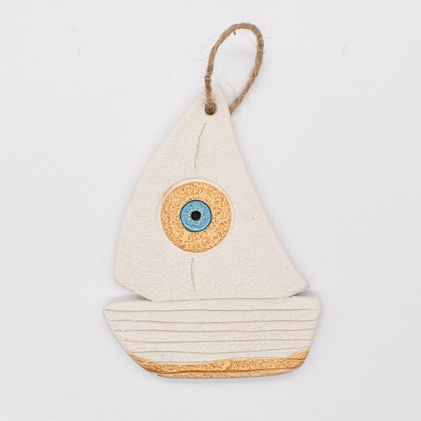 Evil Eye Ceramic Boat Decoration Lucky Turkish Greek Charm