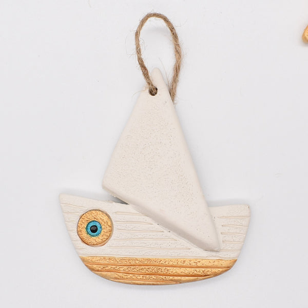 Evil Eye Ceramic Boat Decoration Lucky Turkish Greek Charm