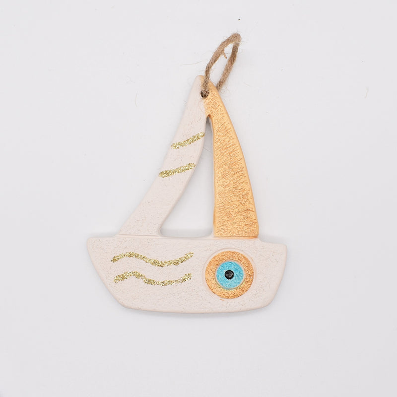 Evil Eye Ceramic Boat Decoration Lucky Turkish Greek Charm