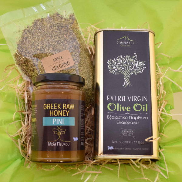 GREEK GIFT TREAT BOX // Extra Virgin Olive Oil + Raw Honey + Oregano