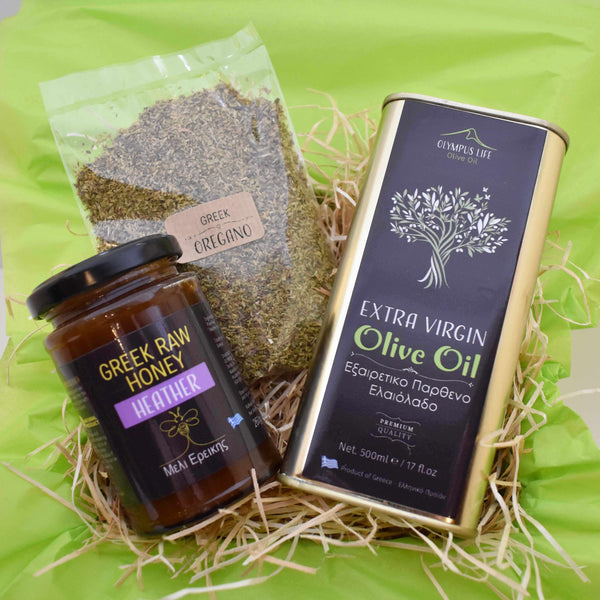 GREEK GIFT TREAT BOX // Extra Virgin Olive Oil + Raw Honey + Oregano